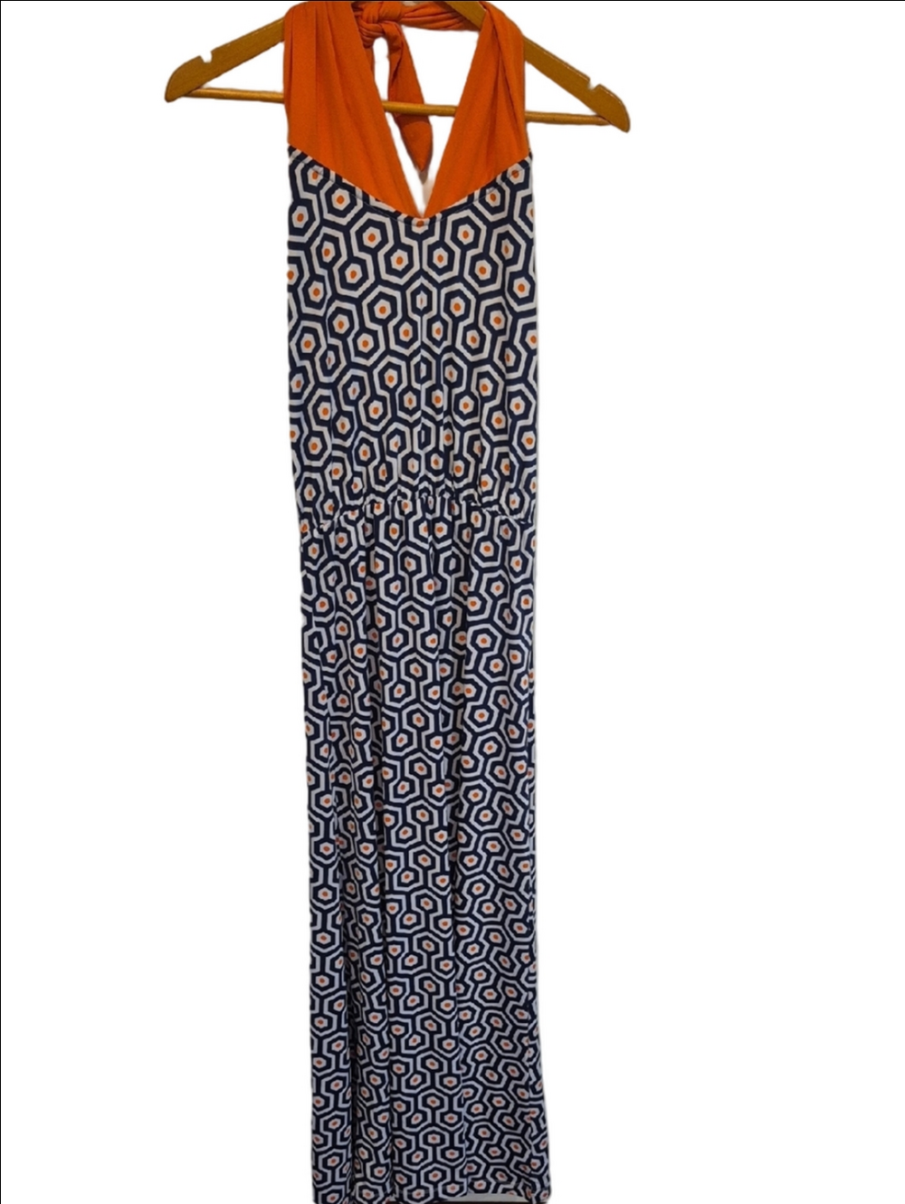 Mud Pie Leighton 3-Way Halter Maxi Dress In Geometric Hexagon Print